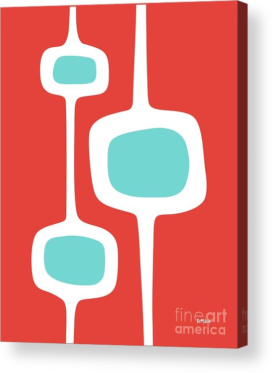 Mid Century Modern Acrylic Print featuring the digital art Mod Pod 3 Turquoise on Red by Donna Mibus