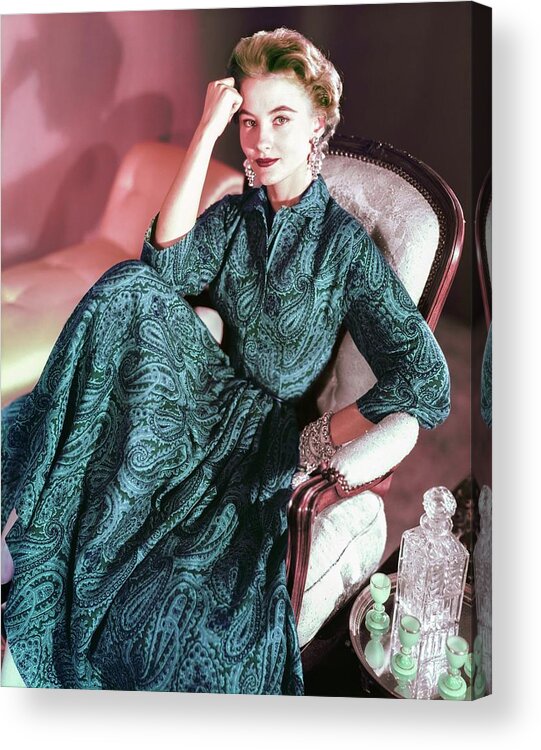 Fashion Acrylic Print featuring the photograph Model In An Anne Fogarty Dress by Horst P. Horst