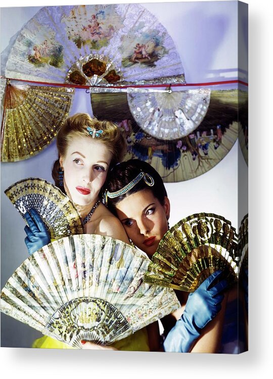 Accessories Acrylic Print featuring the photograph Models In Max Factor With Fans by Horst P. Horst