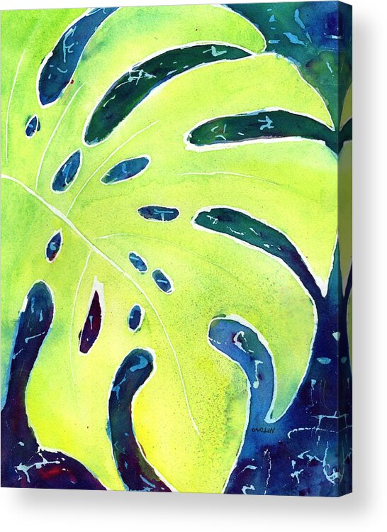 Palm Leaf Acrylic Print featuring the painting Monstera Tropical Leaves 3 by Carlin Blahnik CarlinArtWatercolor