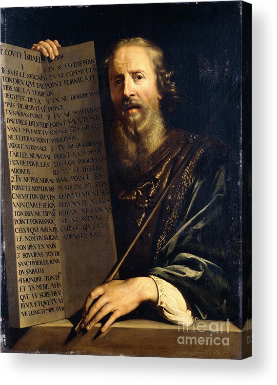 17th Century Acrylic Print featuring the painting Moses Holding The Ten Commandments by Philippe De Champaigne