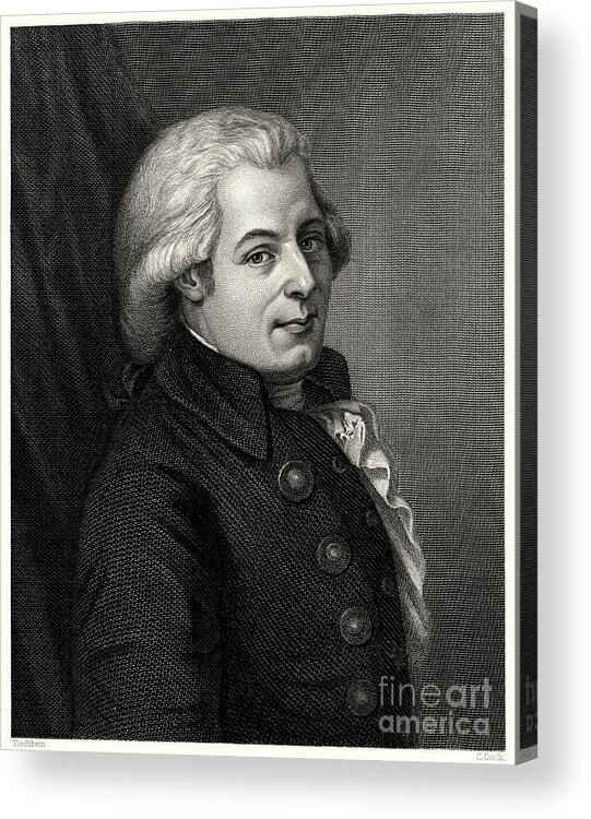 Engraving Acrylic Print featuring the drawing Mozart, 19th Century. Artist C Cook by Print Collector