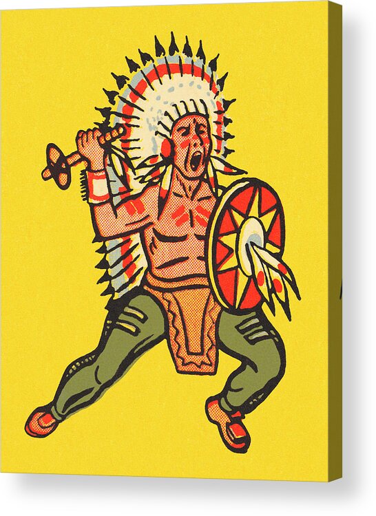 Adult Acrylic Print featuring the drawing Native American Warrior by CSA Images
