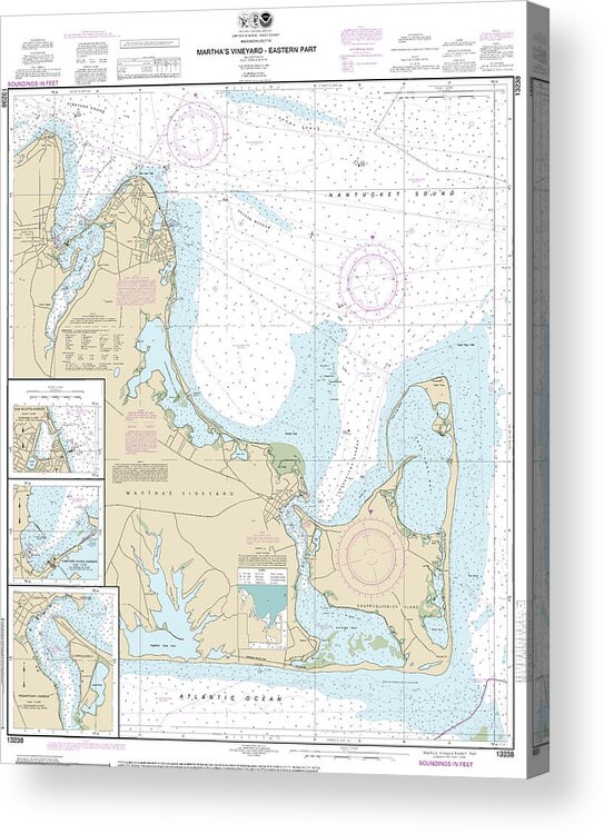 13238 Acrylic Print featuring the mixed media Nautical Chart-13238 Marthas Vineyard Eastern Part, Oak Bluffs Harbor, Vineyard Haven Harbor, Edgartown Harbor by Bret Johnstad