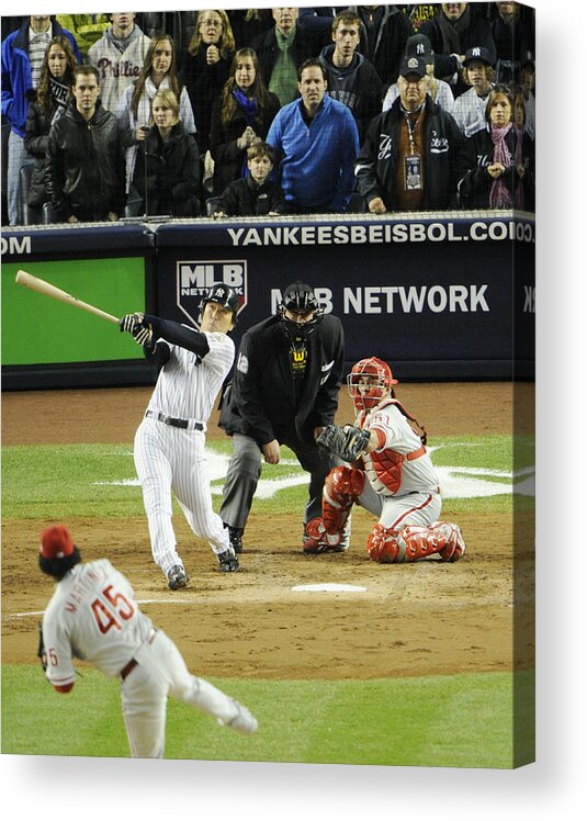 American League Baseball Acrylic Print featuring the photograph New York Yankees Hideki Matsui Hits by New York Daily News Archive