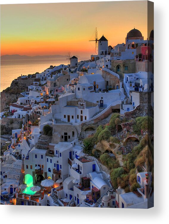 Tranquility Acrylic Print featuring the photograph Oia Santorini, Greece Sunset by Marcel Germain