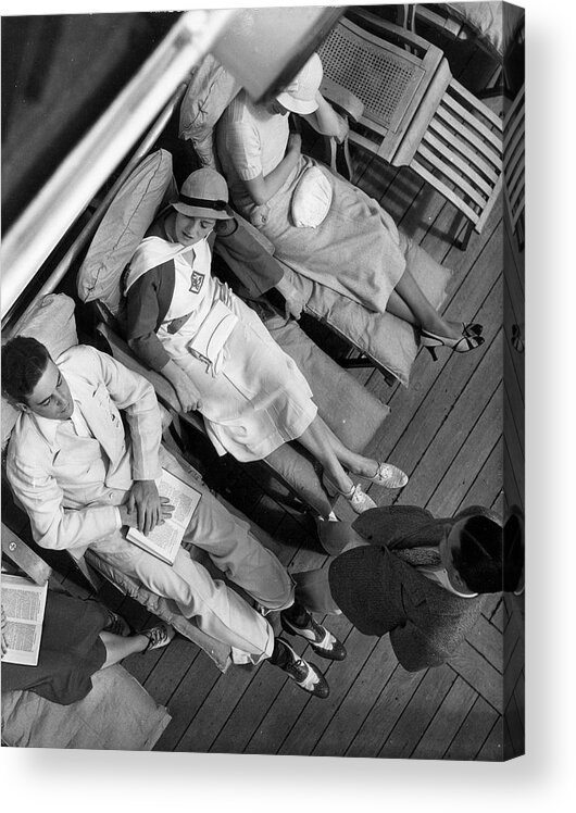 People Acrylic Print featuring the photograph On The Deck Of Queen Of Bermuda 1932 by The New York Historical Society