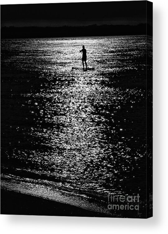 Paddleboarding Acrylic Print featuring the photograph Paddleboarding In Silhouette by Jeff Breiman