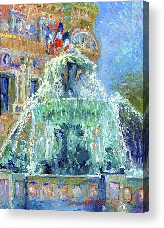 Fountain In The Courtyard At The Paris Hotel In Las Vegas. Acrylic Print featuring the painting Paris Las Vegas by Richard Wallich