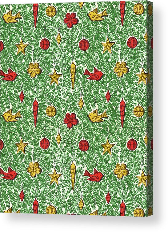 Pattern of Christmas Ornaments on Evergreen Branches T-Shirt by CSA Images  - Fine Art America