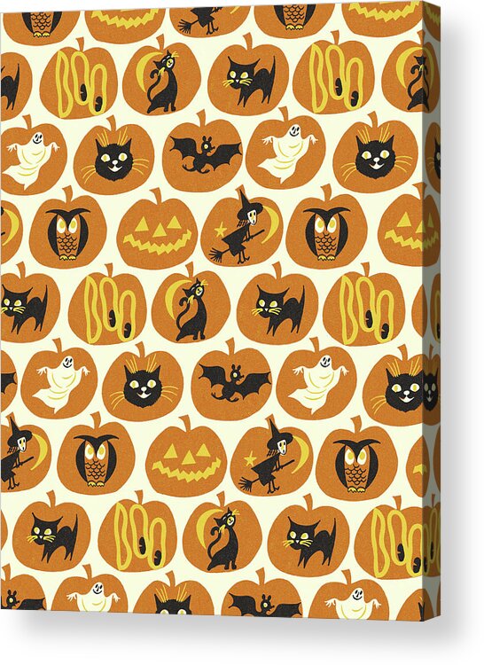 Afraid Acrylic Print featuring the drawing Pattern of Various Halloween Images by CSA Images
