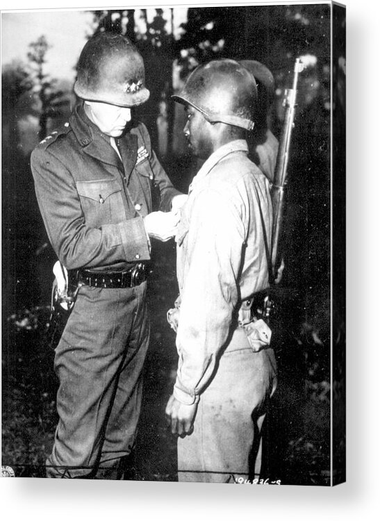Blacks Acrylic Print featuring the painting Patton Pins a Silver Star by US Army