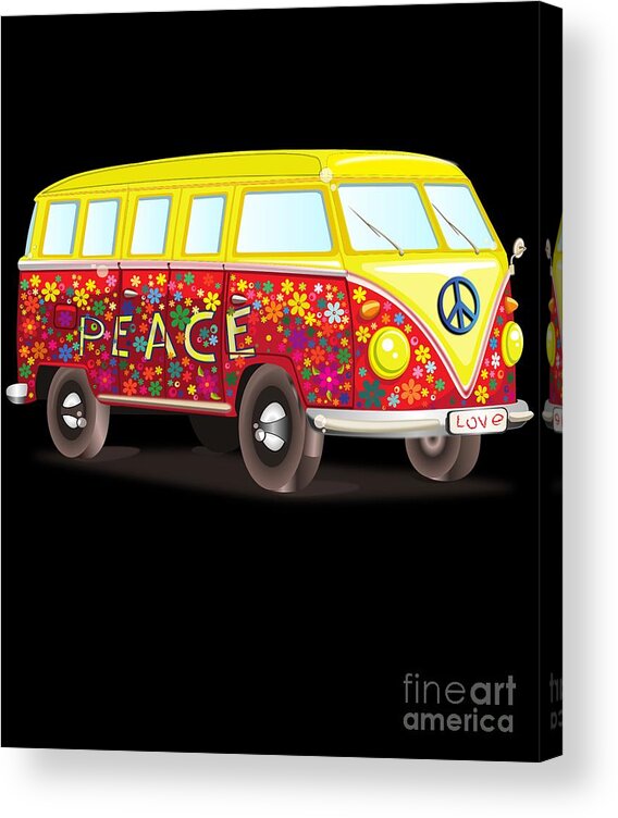 Cool Acrylic Print featuring the digital art Peace And Love Hippy Van by Flippin Sweet Gear