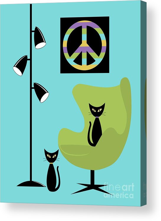 70s Acrylic Print featuring the digital art Peace Symbol Green Chair by Donna Mibus
