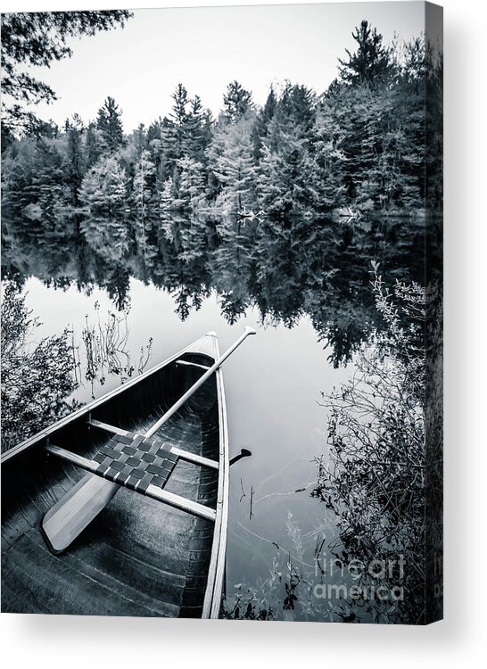 Canoe Acrylic Print featuring the photograph Peaceful Lakeside Canoe by Edward Fielding