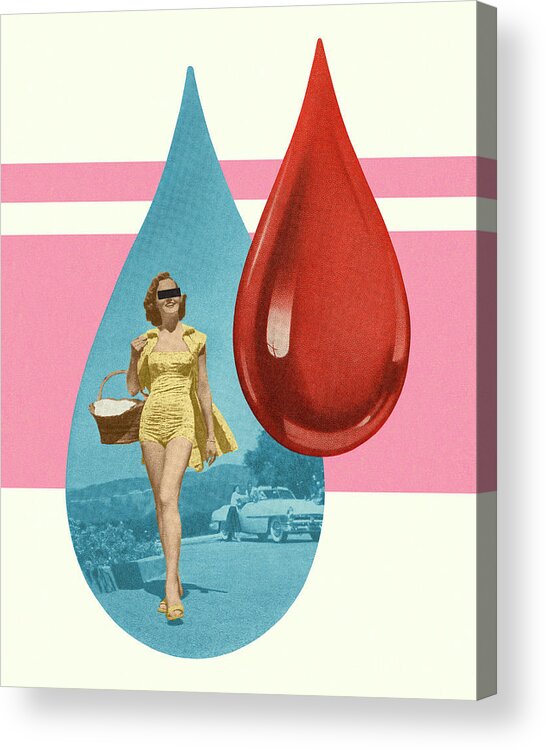 Adult Acrylic Print featuring the drawing Picture of a Woman in One of Two Droplets by CSA Images