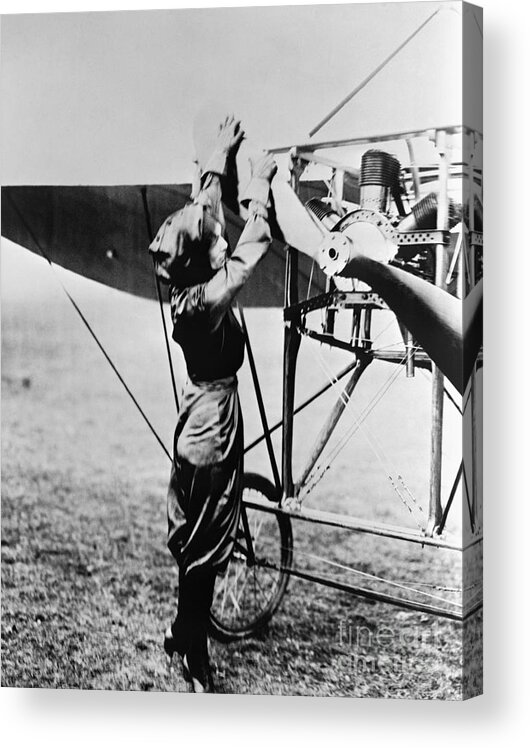 People Acrylic Print featuring the photograph Pilot Harriet Quimby Starting Airplane by Bettmann