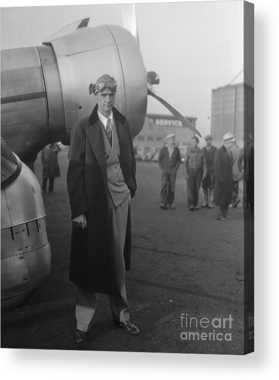 Crowd Of People Acrylic Print featuring the photograph Pilot Howard Hughes Standing In Front by Bettmann