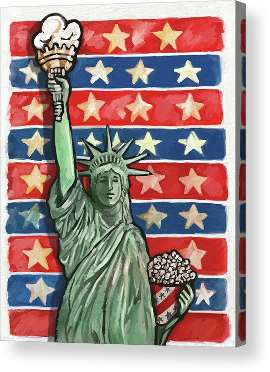 Popcorn Acrylic Print featuring the digital art Popcorn-statue-of-liberty by Howie Green
