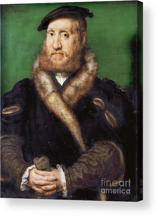 People Acrylic Print featuring the drawing Portrait Of A Bearded Man With Fur Coat by Heritage Images