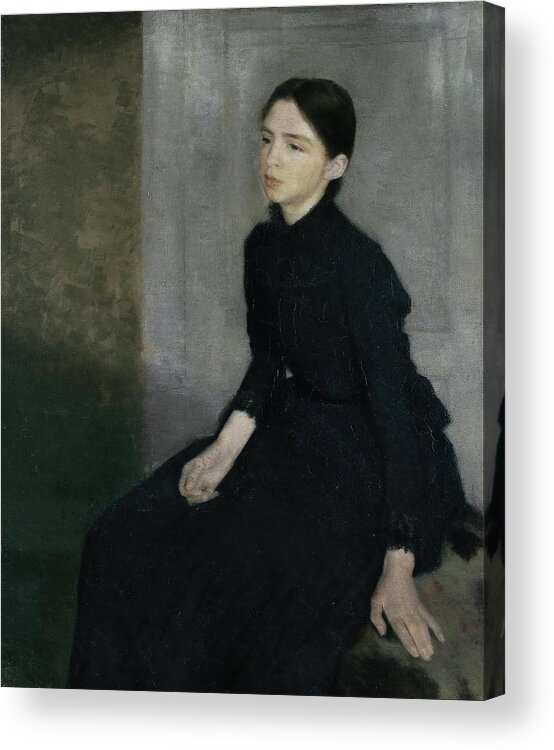 Vilhelm Hammershoi Acrylic Print featuring the painting Portrait of a young woman, 1885. The artist's sister Anna Hammershoi. Oil on Canvas. 112 x 91, 5 cm. by Vilhelm Hammershoi
