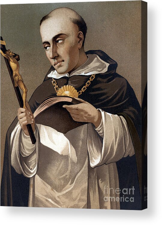 Cross Acrylic Print featuring the painting Portrait of St Thomas Aquinas 1225-1274, Italian theologian by Italian School