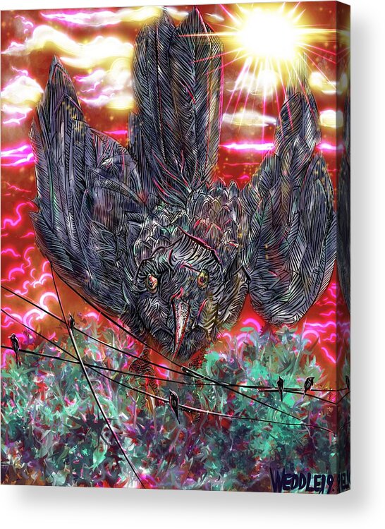 Raven Acrylic Print featuring the digital art Power Lines by Angela Weddle