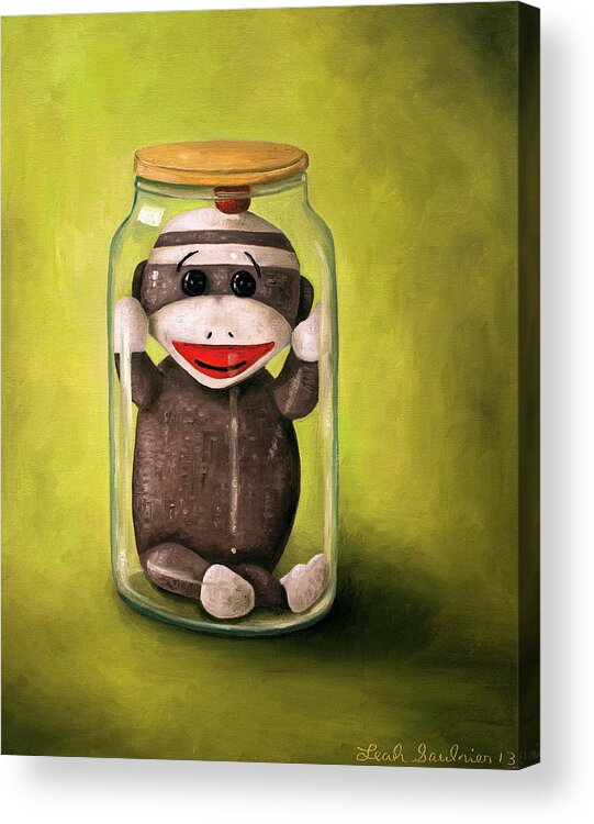 Preserving Childhood Baby Sock Monkey Acrylic Print featuring the painting Preserving Childhood Baby Sock Monkey by Leah Saulnier