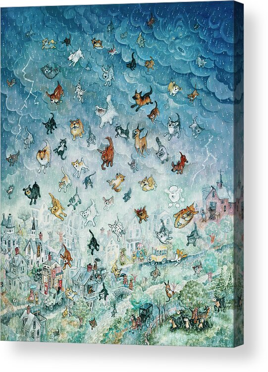 Cats Dogs Raining Acrylic Print featuring the painting Raining Cats And Dogs by Bill Bell