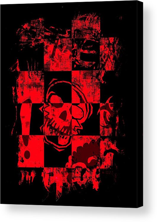 Grunge Acrylic Print featuring the digital art Red Grunge Skull Graphic by Roseanne Jones