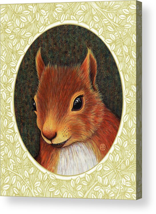Animal Portrait Acrylic Print featuring the painting Red Squirrel Portrait - Cream Border by Amy E Fraser