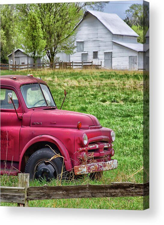 Truck Acrylic Print featuring the photograph Red Truck White Barn by Jolynn Reed