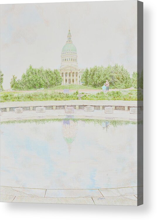 Old Court House Acrylic Print featuring the drawing Reflecting Pool Courthouse by Edward Pearce