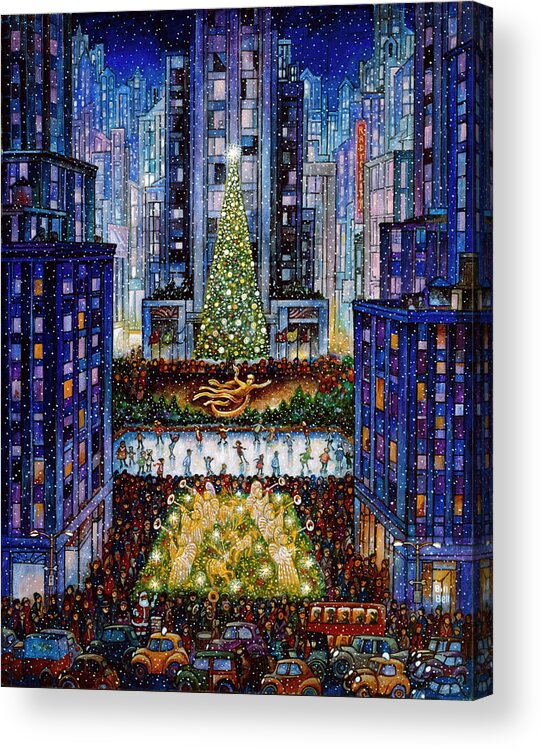 Rockerfeller Center 2 Blue Acrylic Print featuring the painting Rockefeller Center 2 Blue by Bill Bell