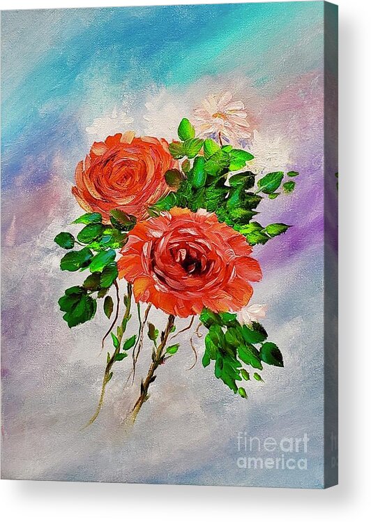 Flowers Acrylic Print featuring the painting Roses by Mary Scott