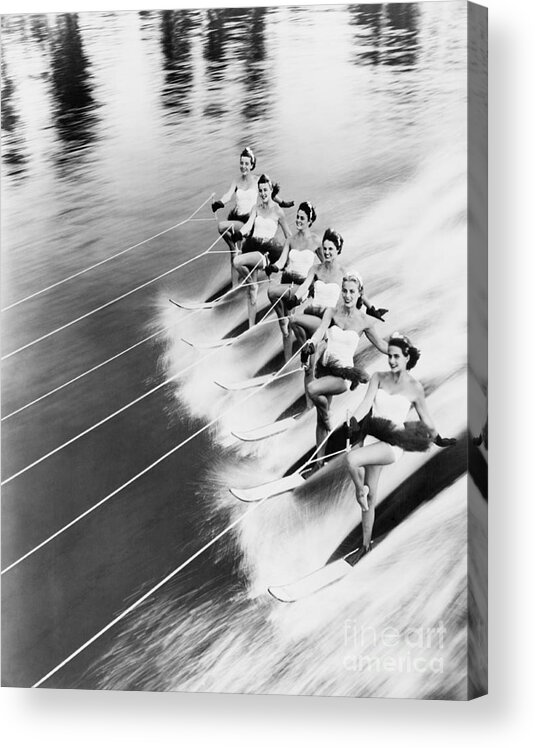 Friendship Acrylic Print featuring the photograph Row Of Women Water Skiing by Everett Collection