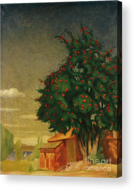 Harald Sohlberg Acrylic Print featuring the painting Rowan tree, 1918 by Harald Sohlberg by O Vaering