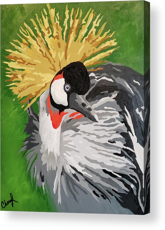 Crane Acrylic Print featuring the painting Royalty Wears A Crown by Cheryl Bowman