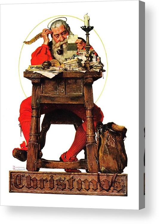 #faaadwordsbest Acrylic Print featuring the painting Santa At His Desk by Norman Rockwell
