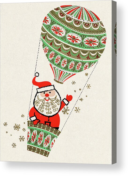 Adult Acrylic Print featuring the drawing Santa Claus in a Hot Air Balloon by CSA Images
