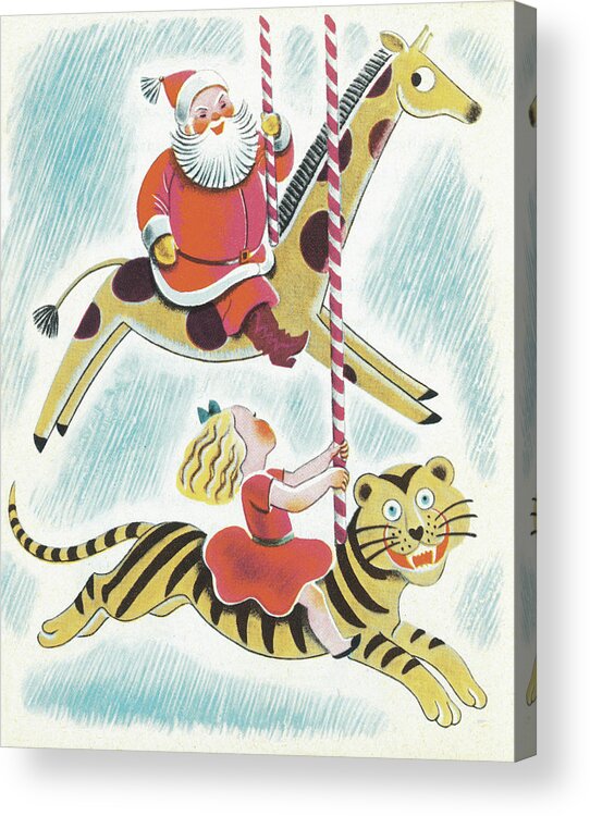 Animal Acrylic Print featuring the drawing Santa on Carousel by CSA Images