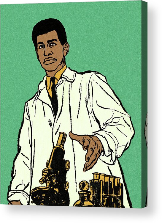 Adult Acrylic Print featuring the drawing Scientist and Microscope and Test Tubes by CSA Images