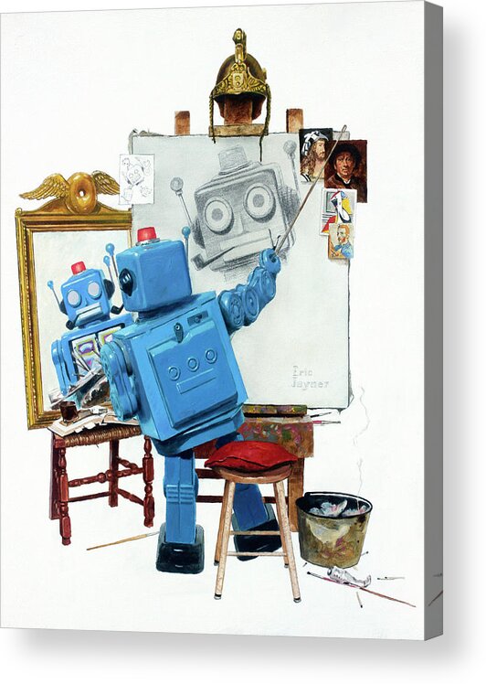 Robot Acrylic Print featuring the painting Selfie by Eric Joyner