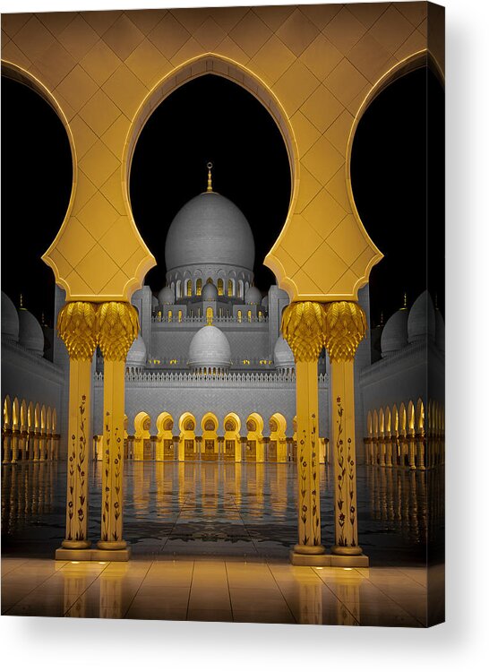 Gold Acrylic Print featuring the photograph Sheikh Zayed Grand Mosque Gold And Black by Mohammad Sulaiman