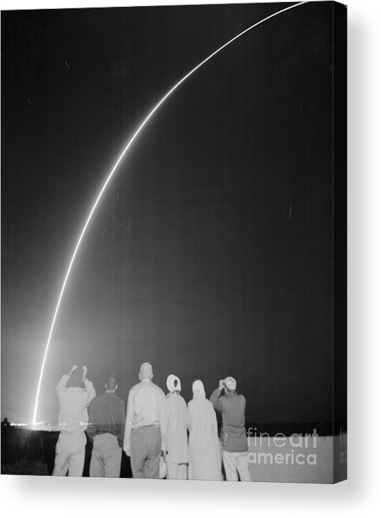 Taking Off Acrylic Print featuring the photograph Sightseers Gazing At Missile Launch by Bettmann