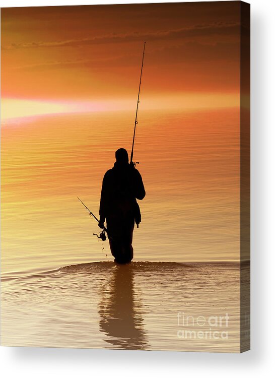 Tranquility Acrylic Print featuring the photograph Silhouette Of A Fisherman At Sunrise by Vicki Jauron, Babylon And Beyond Photography