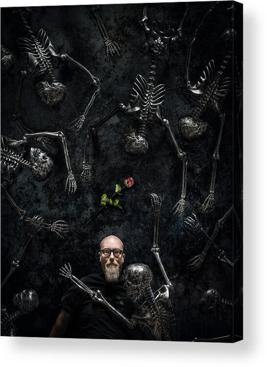 Bones Acrylic Print featuring the photograph Skeletons And A Rose by Petri Damstn