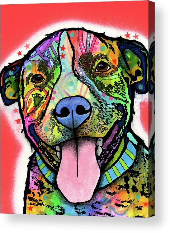 Smiling Pit Bull Zoey Acrylic Print featuring the mixed media Smiling Pit Bull Zoey by Dean Russo