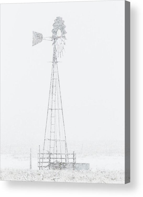 Kansas Acrylic Print featuring the photograph Snow and Windmill 04 by Rob Graham