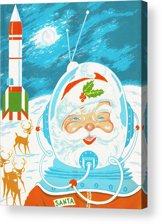 Adventure Acrylic Print featuring the drawing Space Santa and Reindeer on the Moon by CSA Images